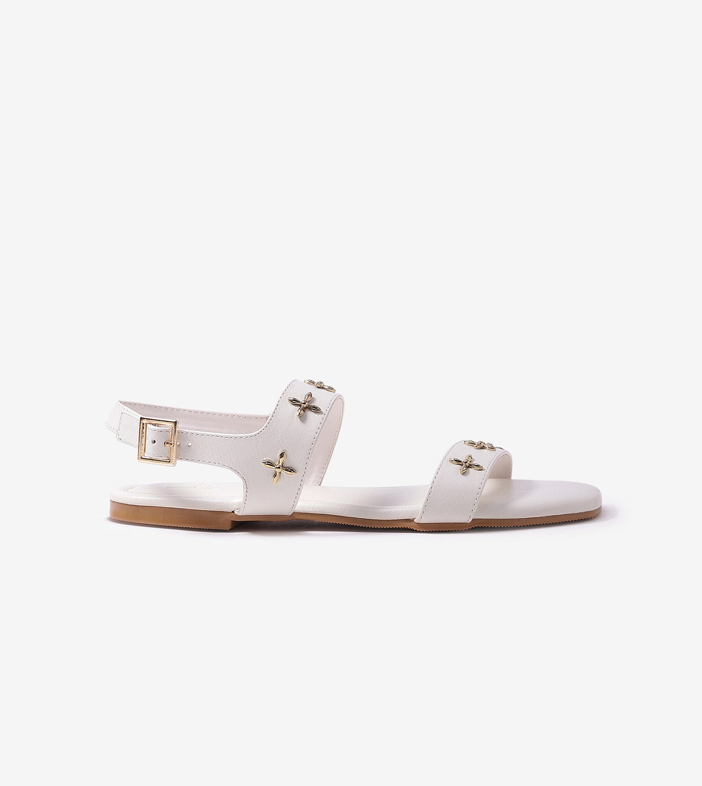 Double Strap Sandals With Metal Adornment - White