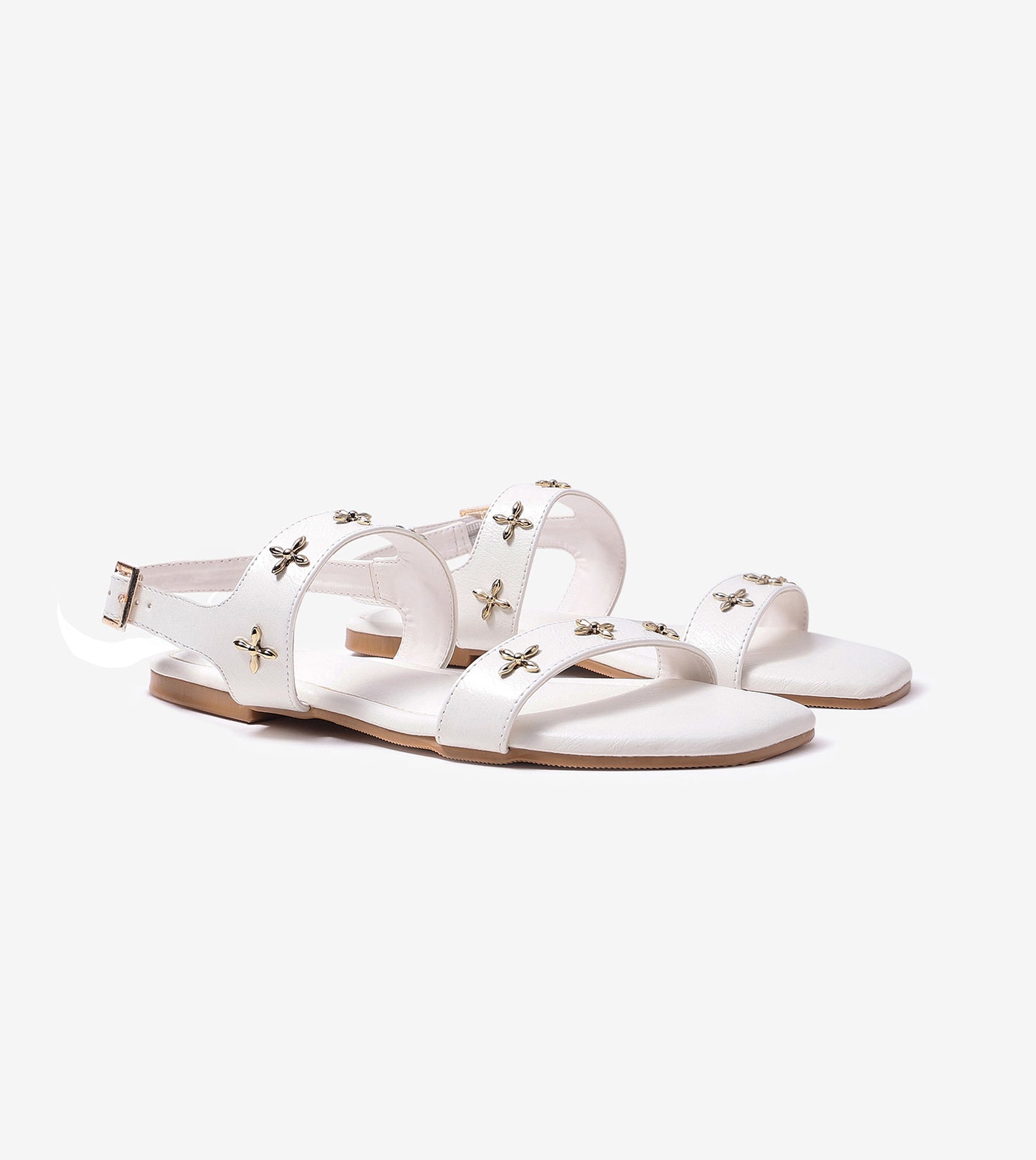 Double Strap Sandals With Metal Adornment - White