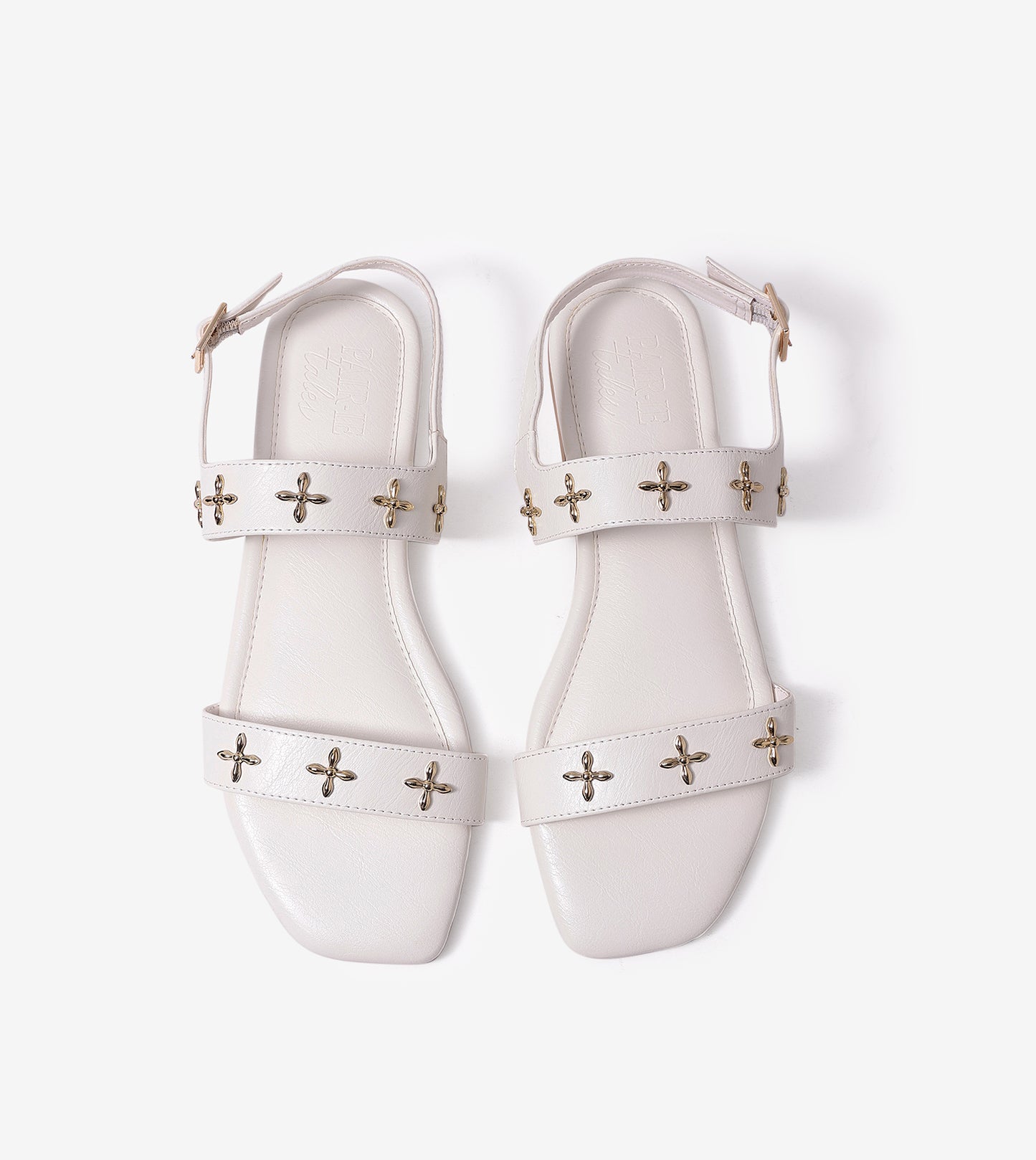 Double Strap Sandals With Metal Adornment - White