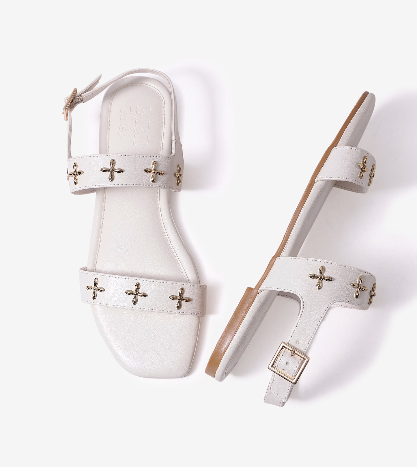 Double Strap Sandals With Metal Adornment - White