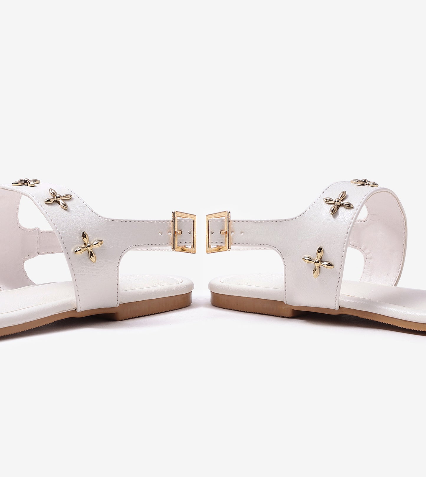 Double Strap Sandals With Metal Adornment - White