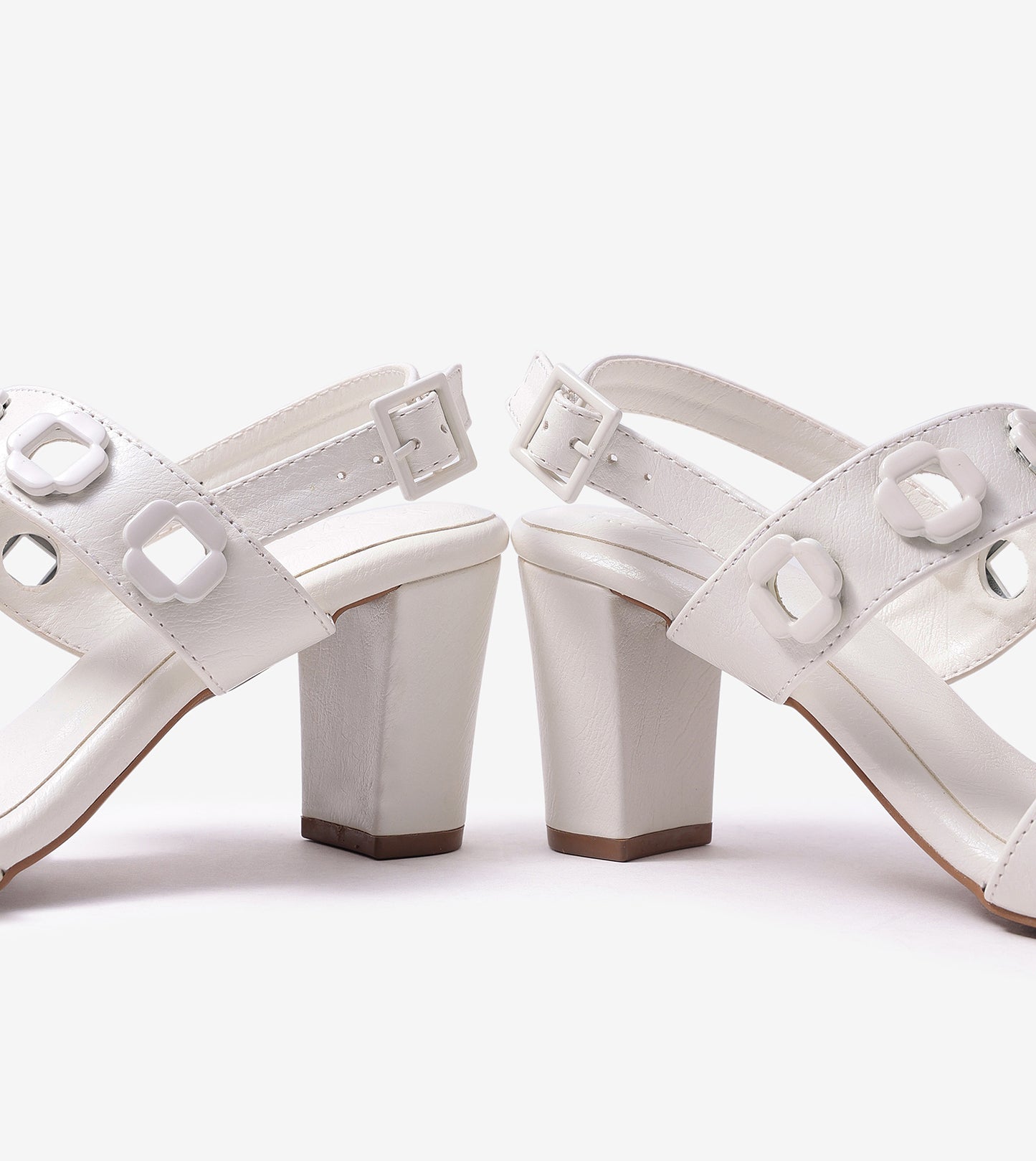 Block-Heel Sandals With Metal Appliques - White