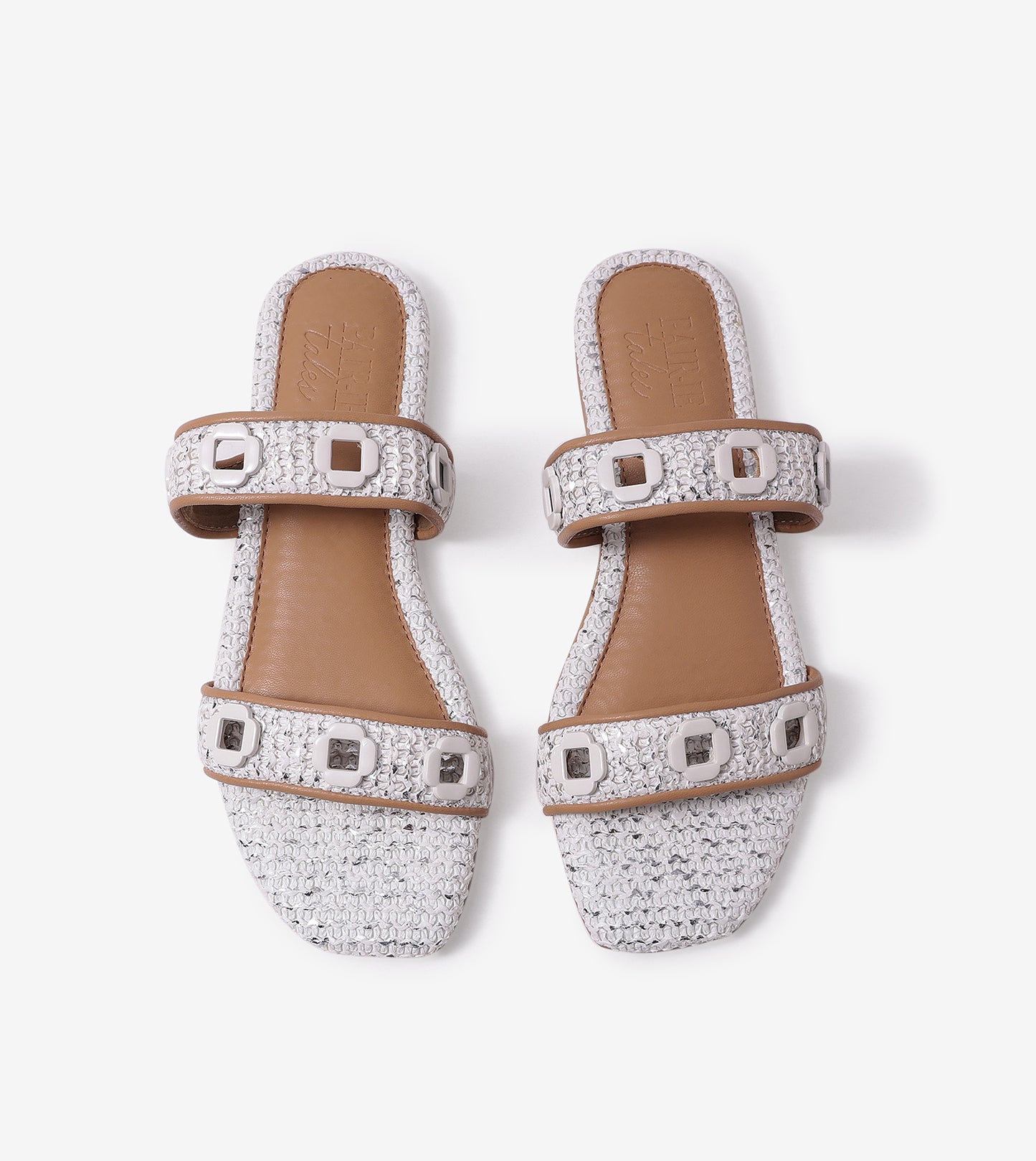 Double Strap Slide Sandals With Metal Adornment - White