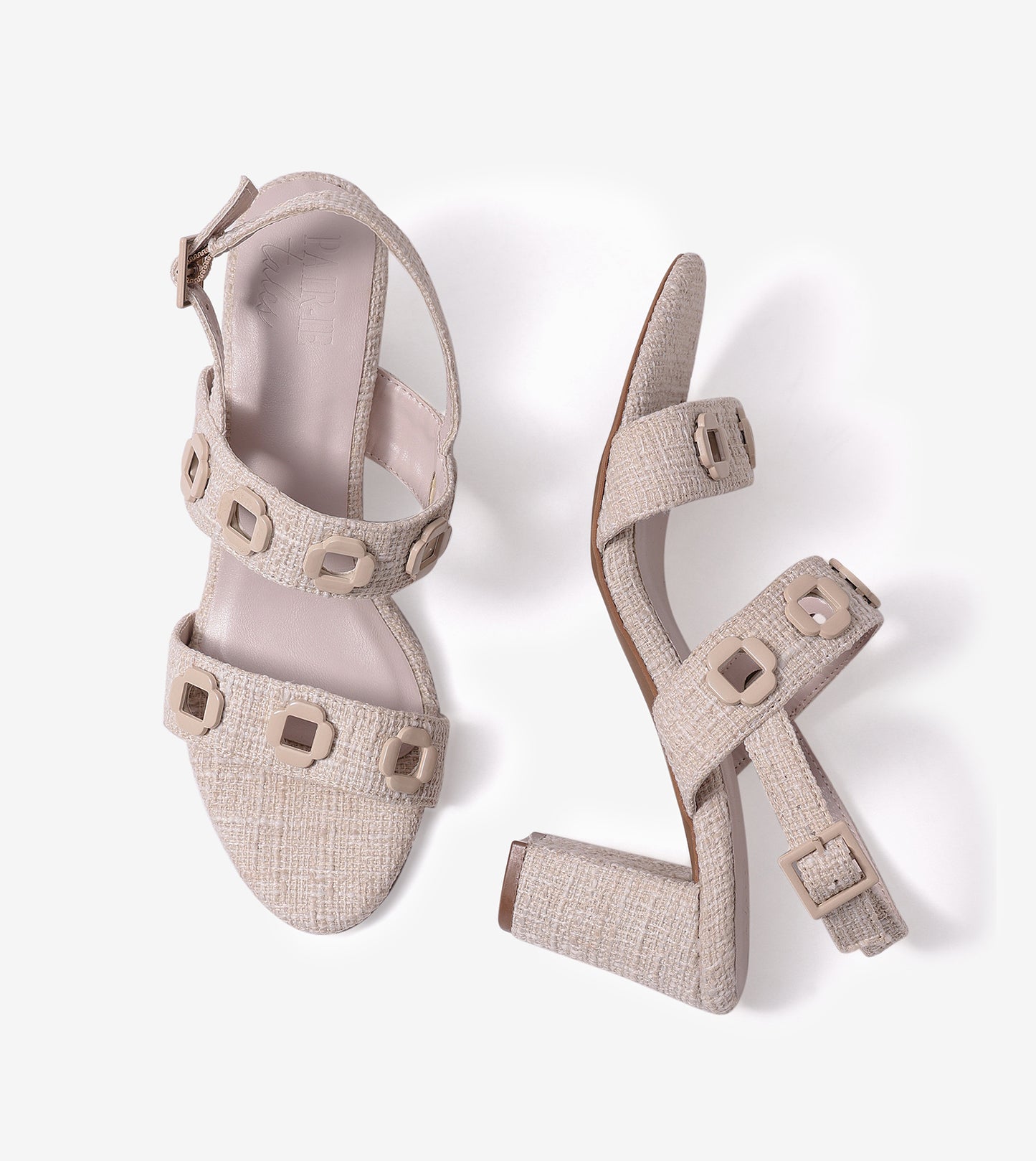 Jute Block-Heel Sandals With Metal Appliques - Beige