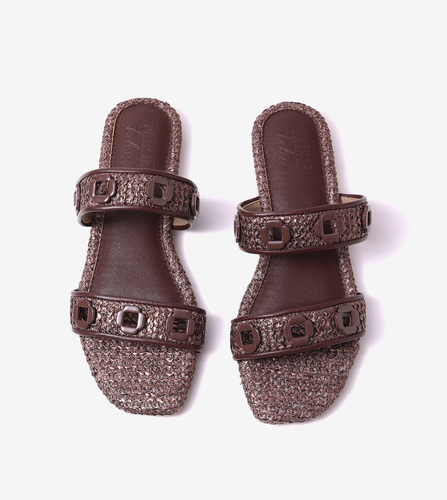 Double Strap Slide Sandals With Metal Adornment - Tan