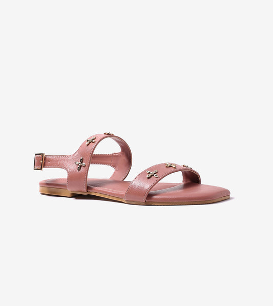 Double Strap Sandals With Metal Adornment - Peach