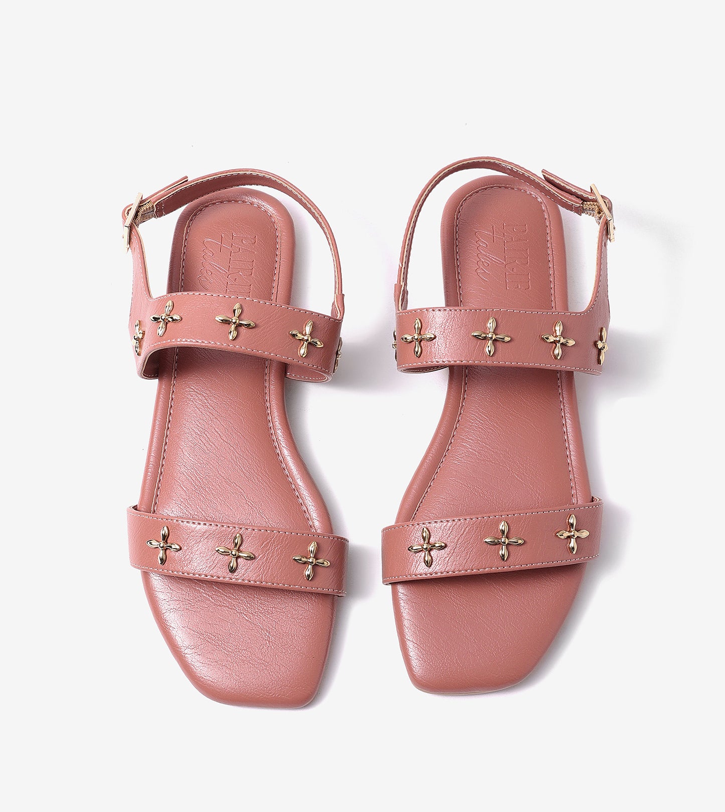 Double Strap Sandals With Metal Adornment - Tan