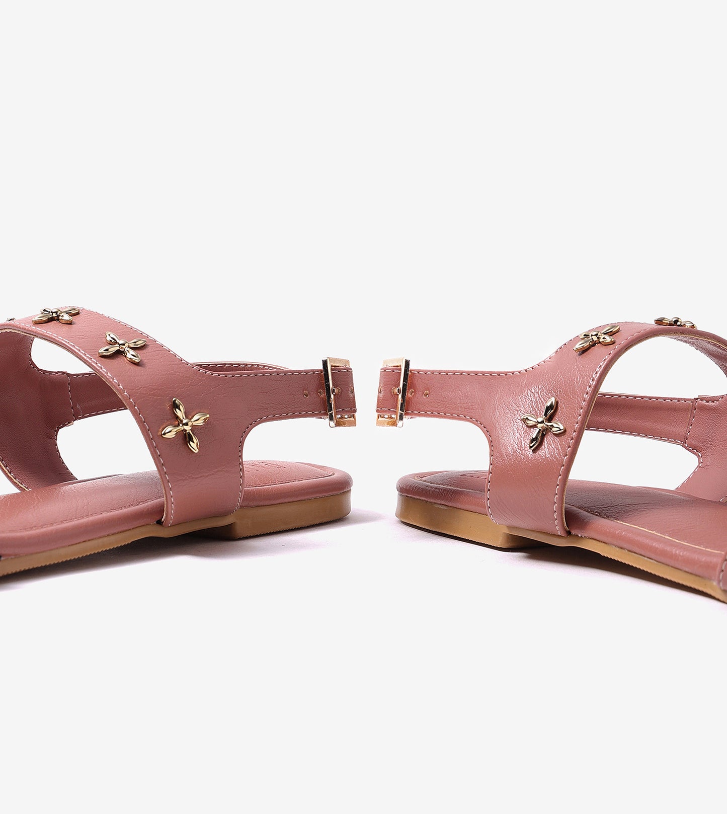 Double Strap Sandals With Metal Adornment - Peach