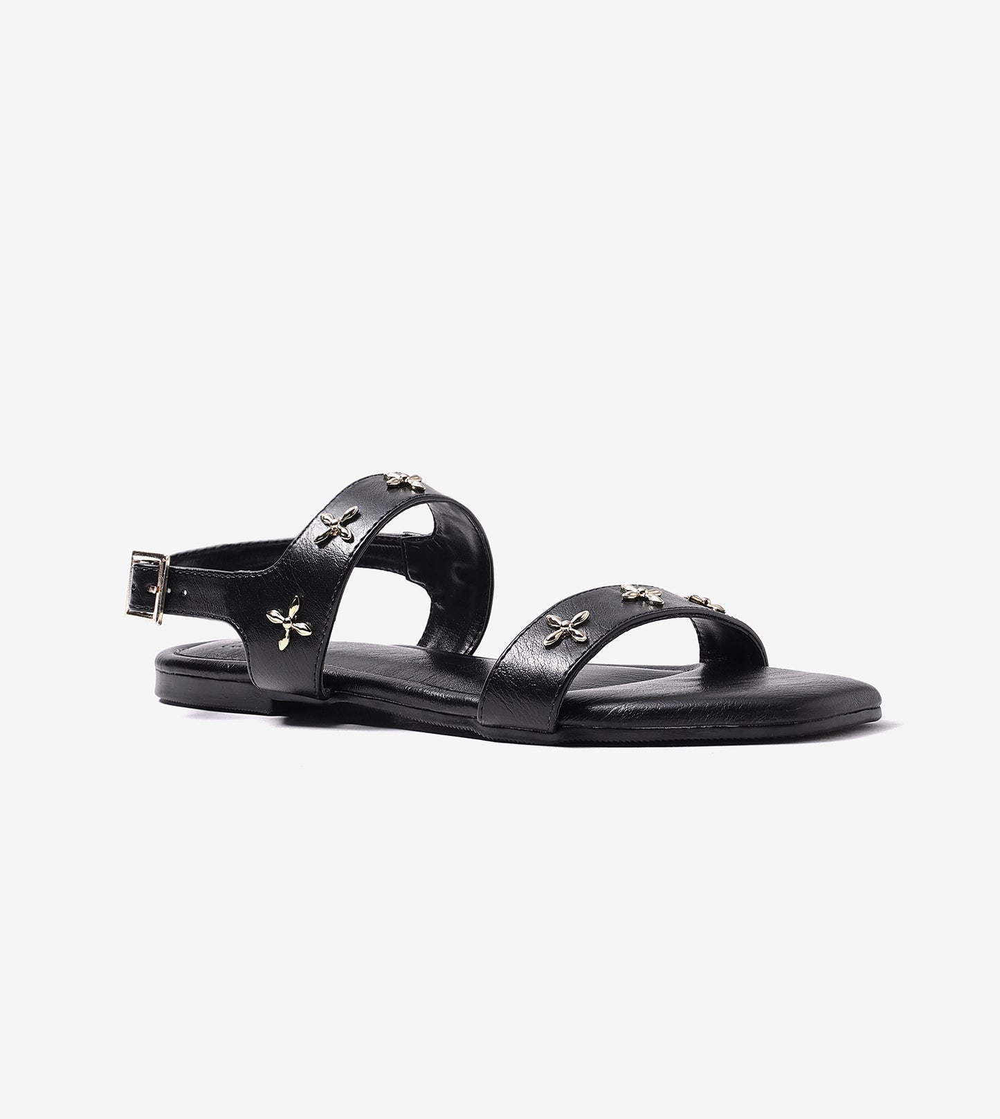 Double Strap Sandals With Metal Adornment - Black