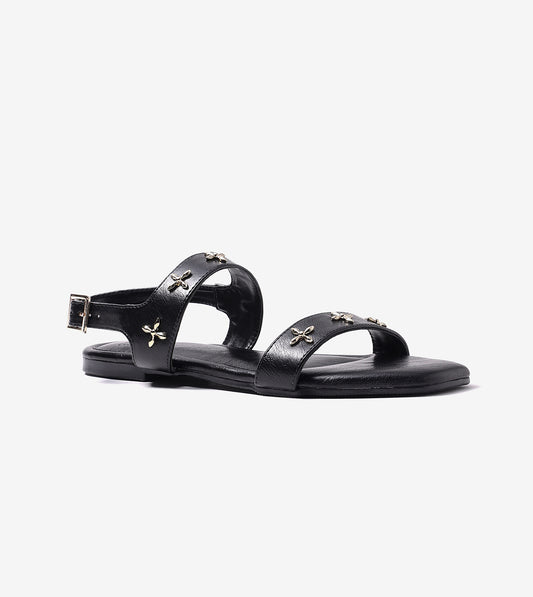 Double Strap Sandals With Metal Adornment - Black