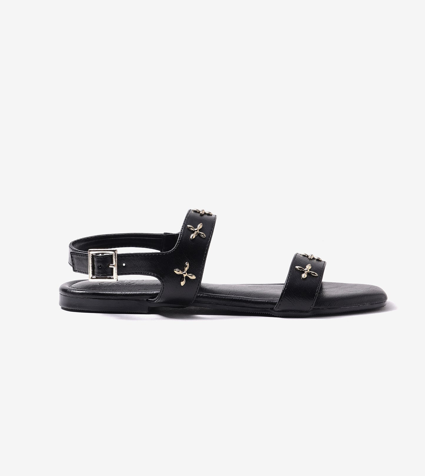 Double Strap Sandals With Metal Adornment - Black