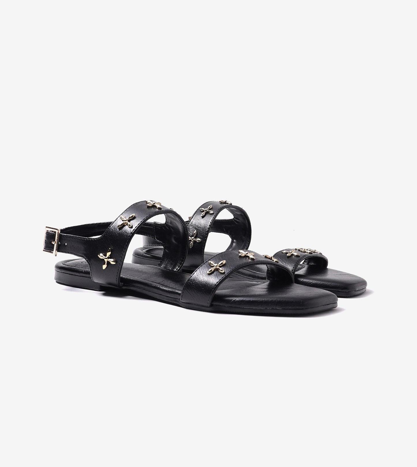 Double Strap Sandals With Metal Adornment - Black