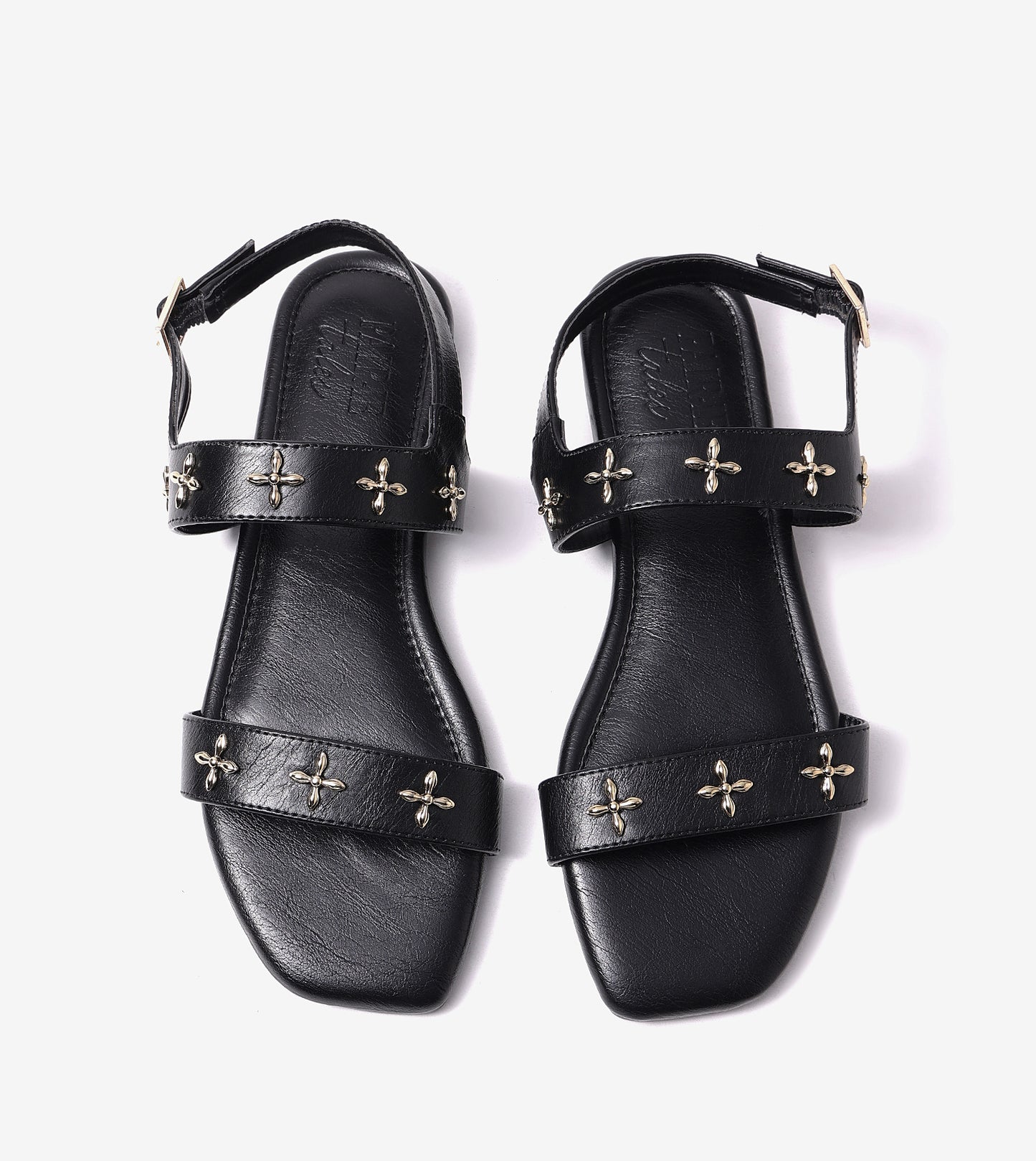 Double Strap Sandals With Metal Adornment - Black