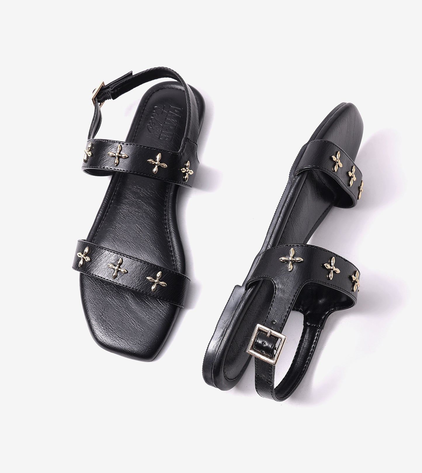 Double Strap Sandals With Metal Adornment - Black