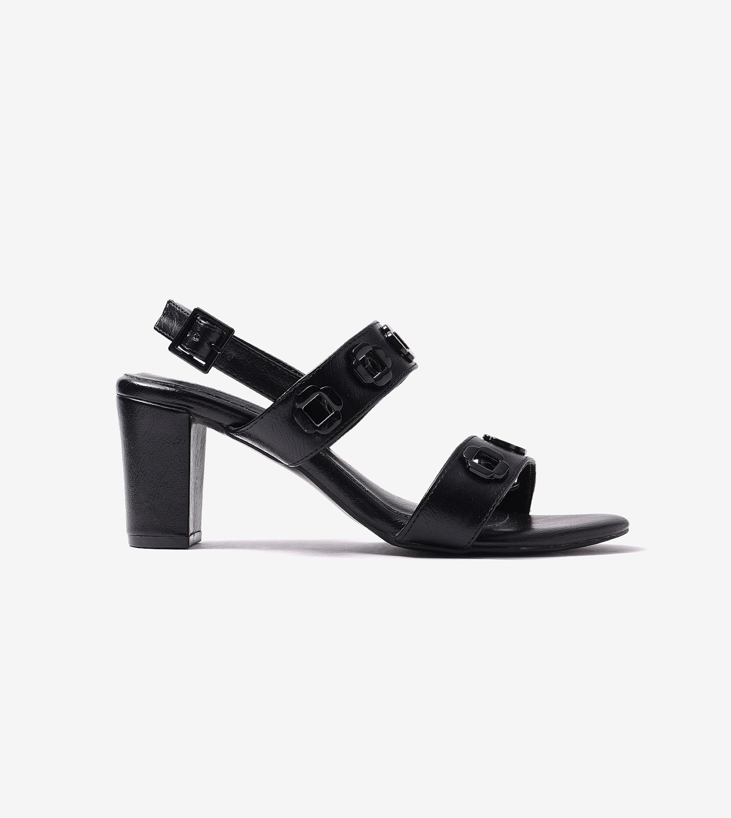 Jute Block-Heel Sandals With Metal Appliques - Black