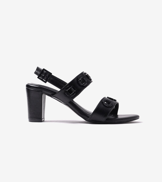 Block-Heel Sandals With Metal Appliques - Black