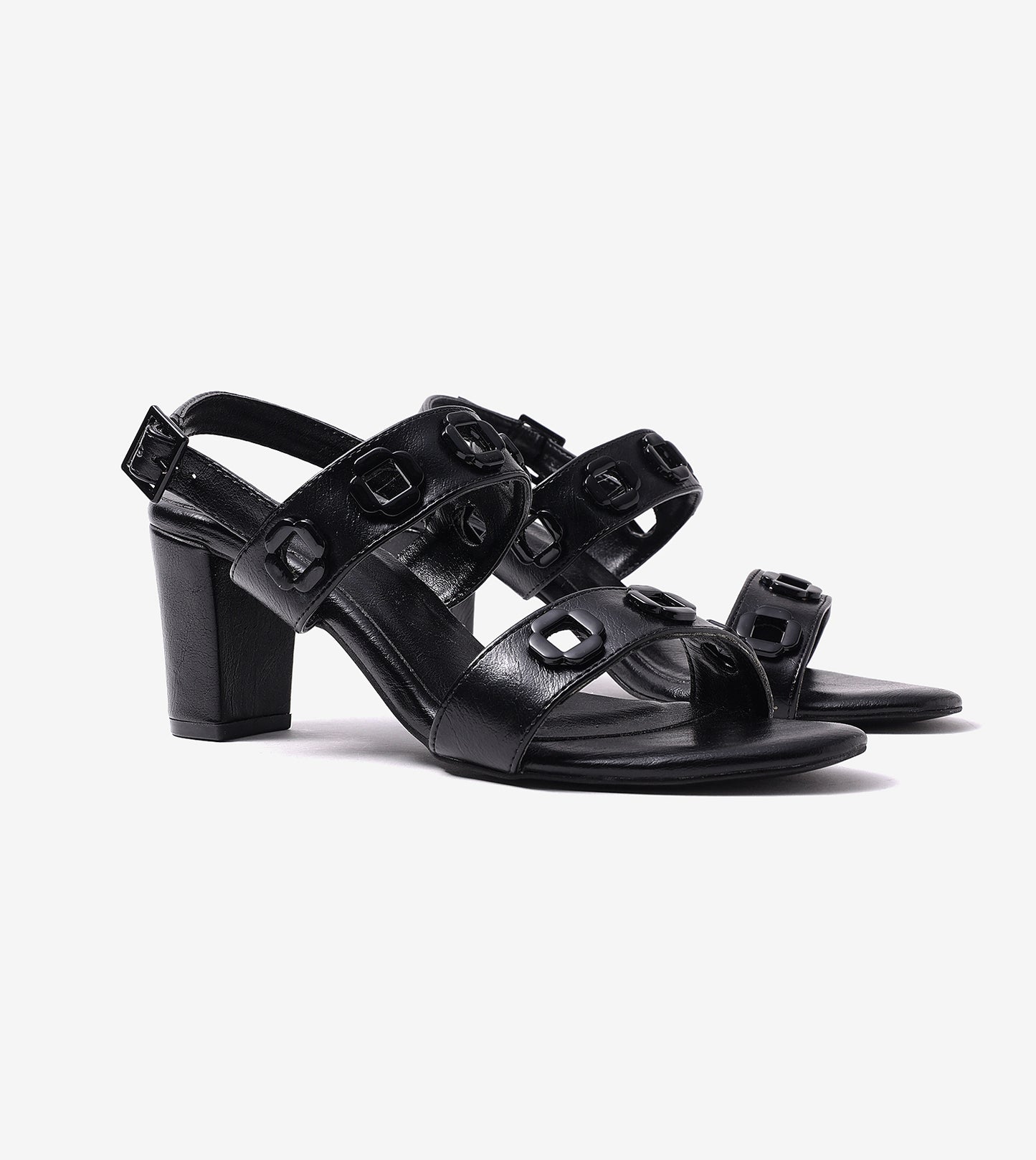 Jute Block-Heel Sandals With Metal Appliques - Black