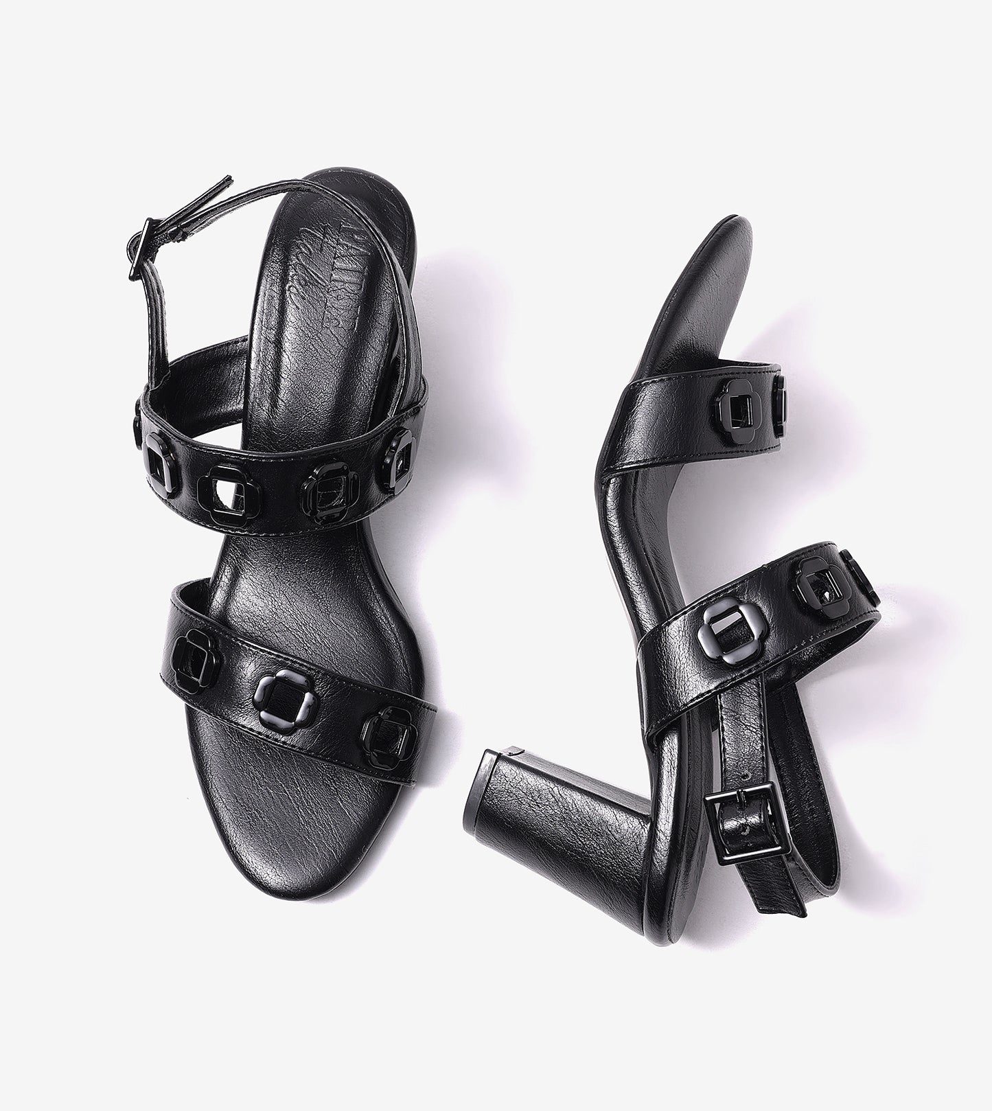 Jute Block-Heel Sandals With Metal Appliques - Black
