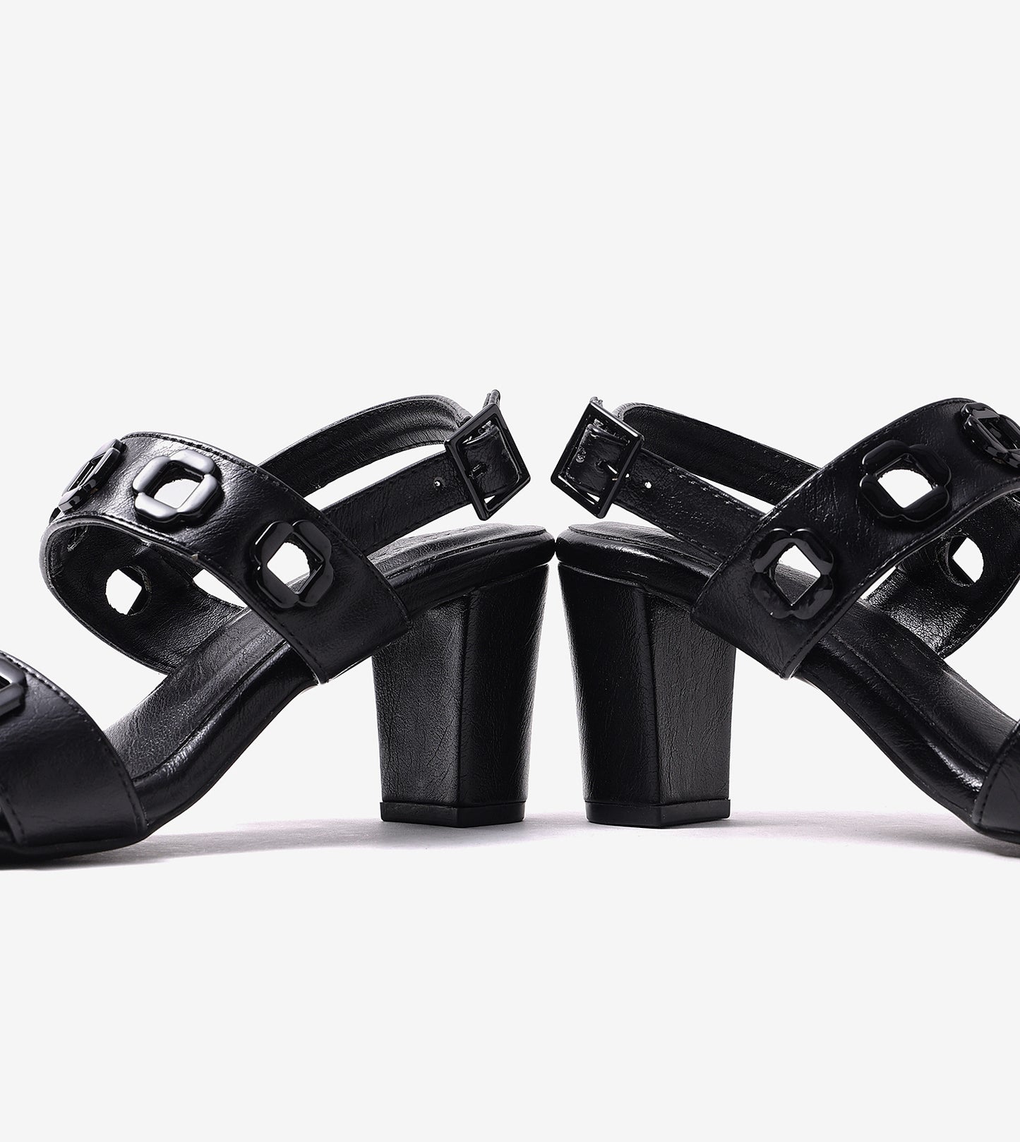 Block-Heel Sandals With Metal Appliques - Black