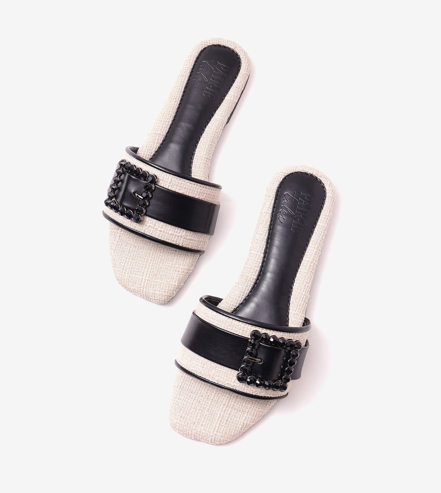 Embellished Buckle Slip-On Flats - Cream