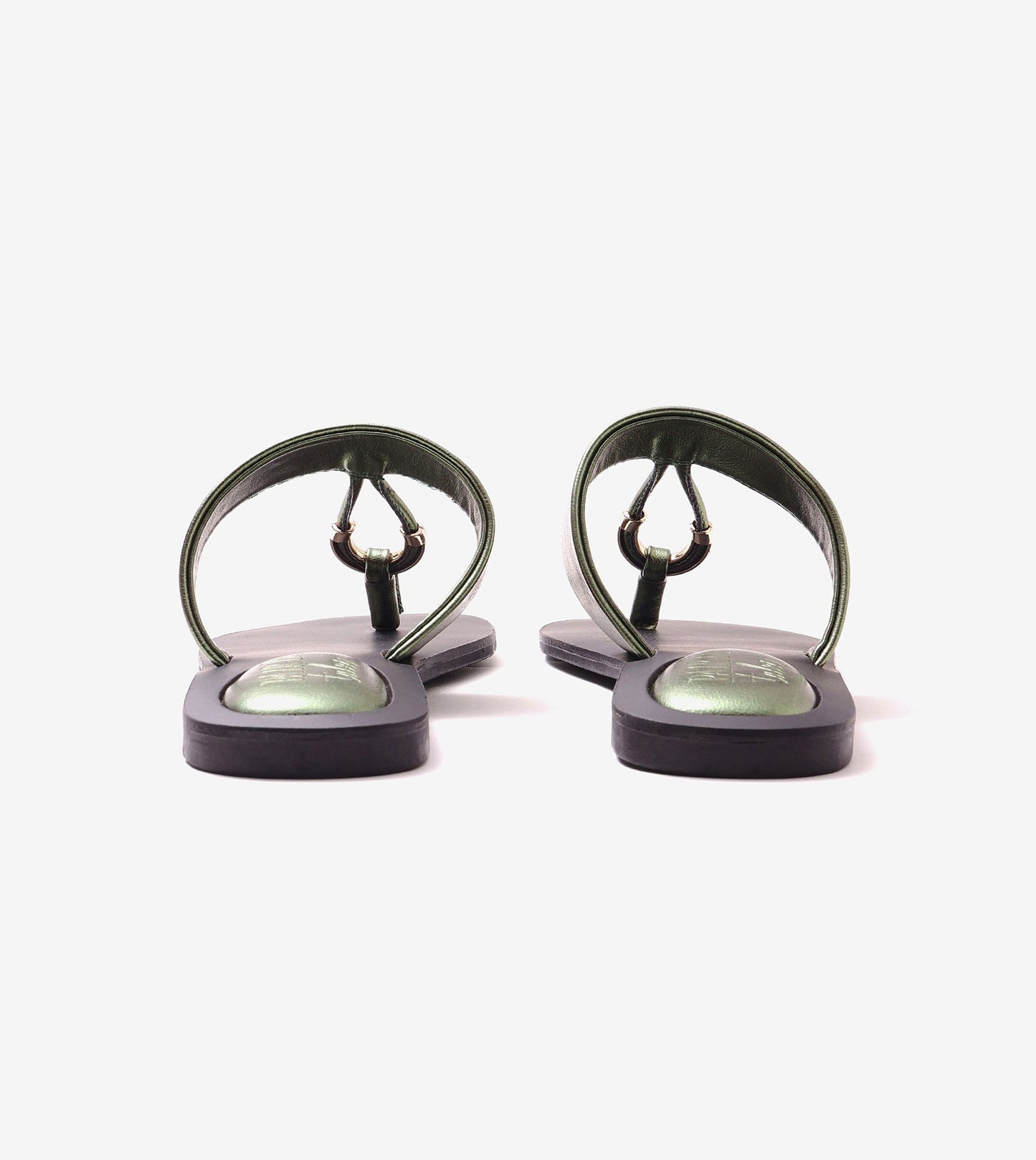 Color Block T-strap Flats - Metallic Green