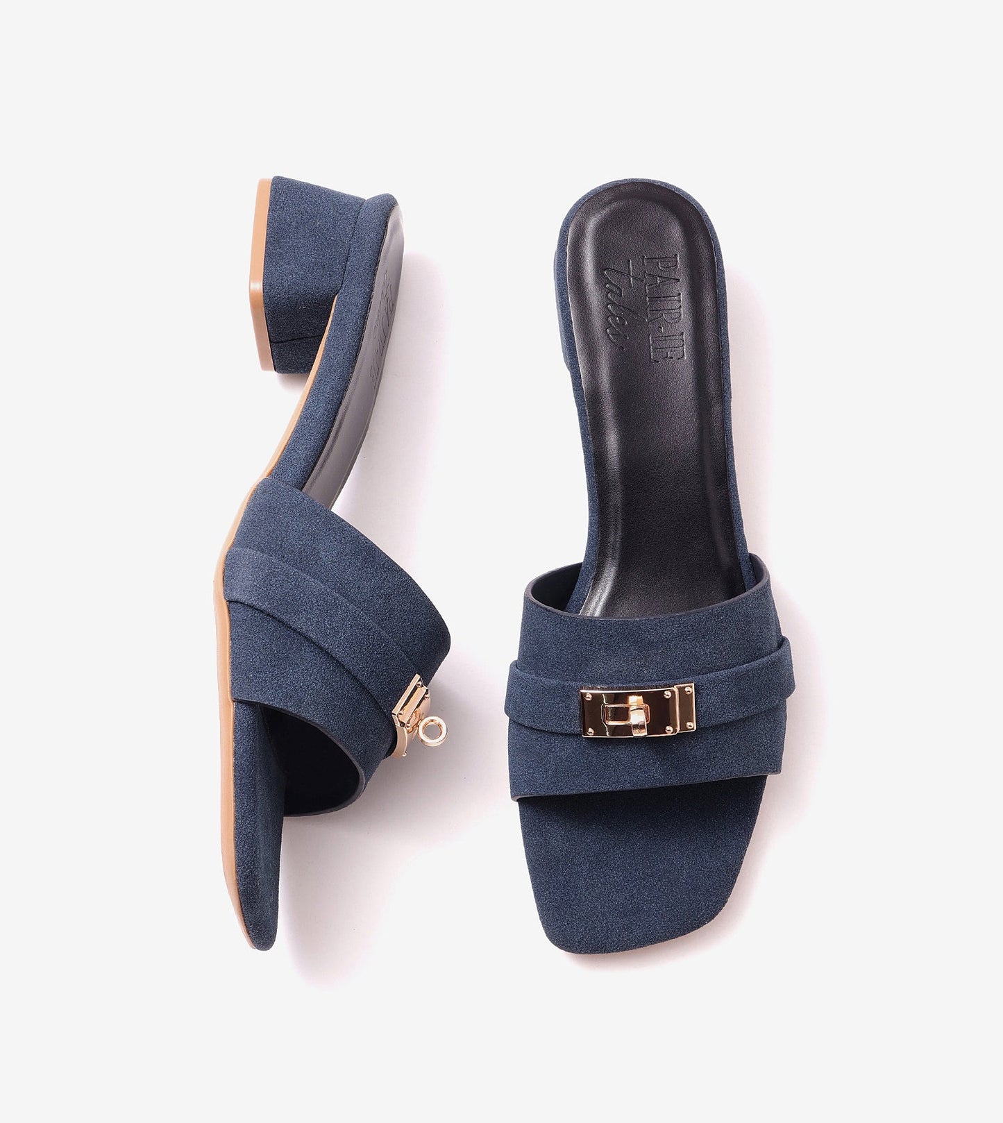 Classic Mules Block Heels - Navy Blue