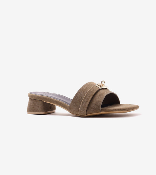 Classic Mules Block Heels - Taupe