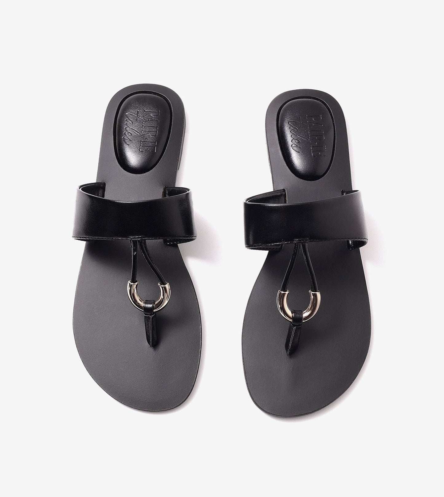 Color Block T-strap Flats - Black