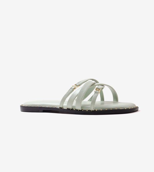 Multi-Strap Flats with Gold Accent - Light Green