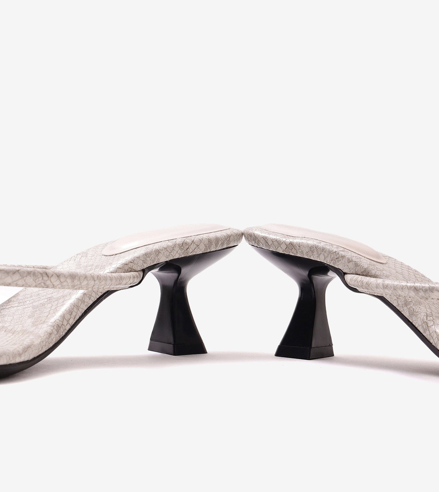 Snake Print Slip On Kitten Heels - Light Grey