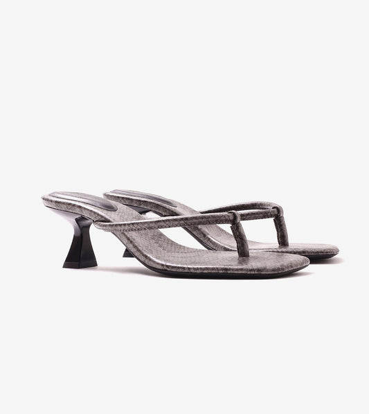 Snake Print Slip On Kitten Heels - Dark Grey