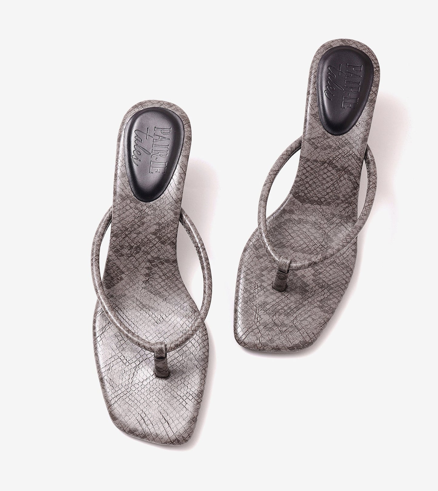 Snake Print Slip On Kitten Heels - Dark Grey