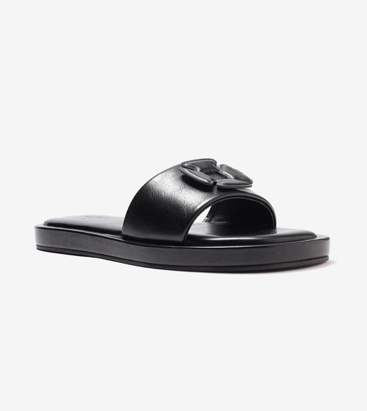 Flower Cutout Slide Sandals - Black