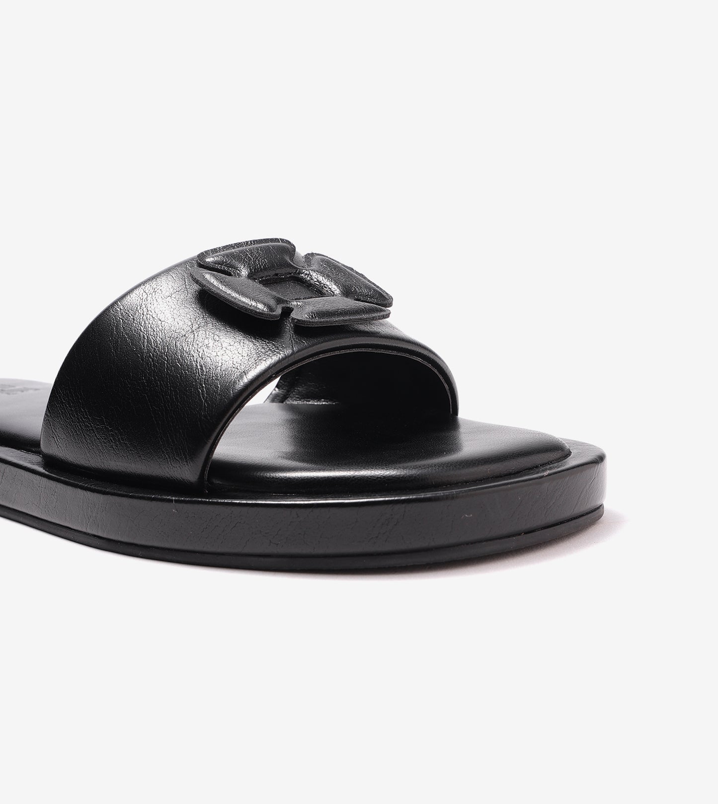 Flower Cutout Slide Sandals - Black