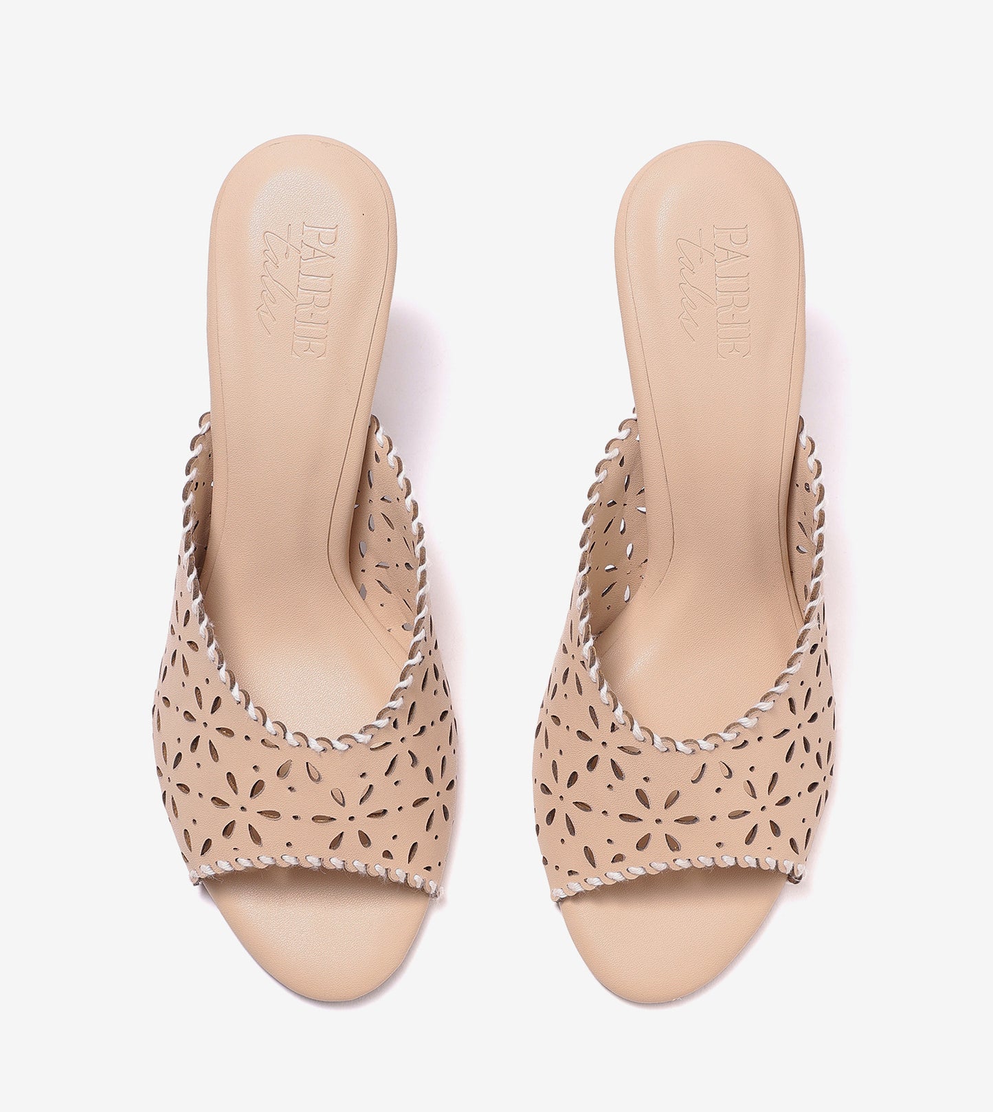 Laser Cutwork Stiletto Mules - Cream