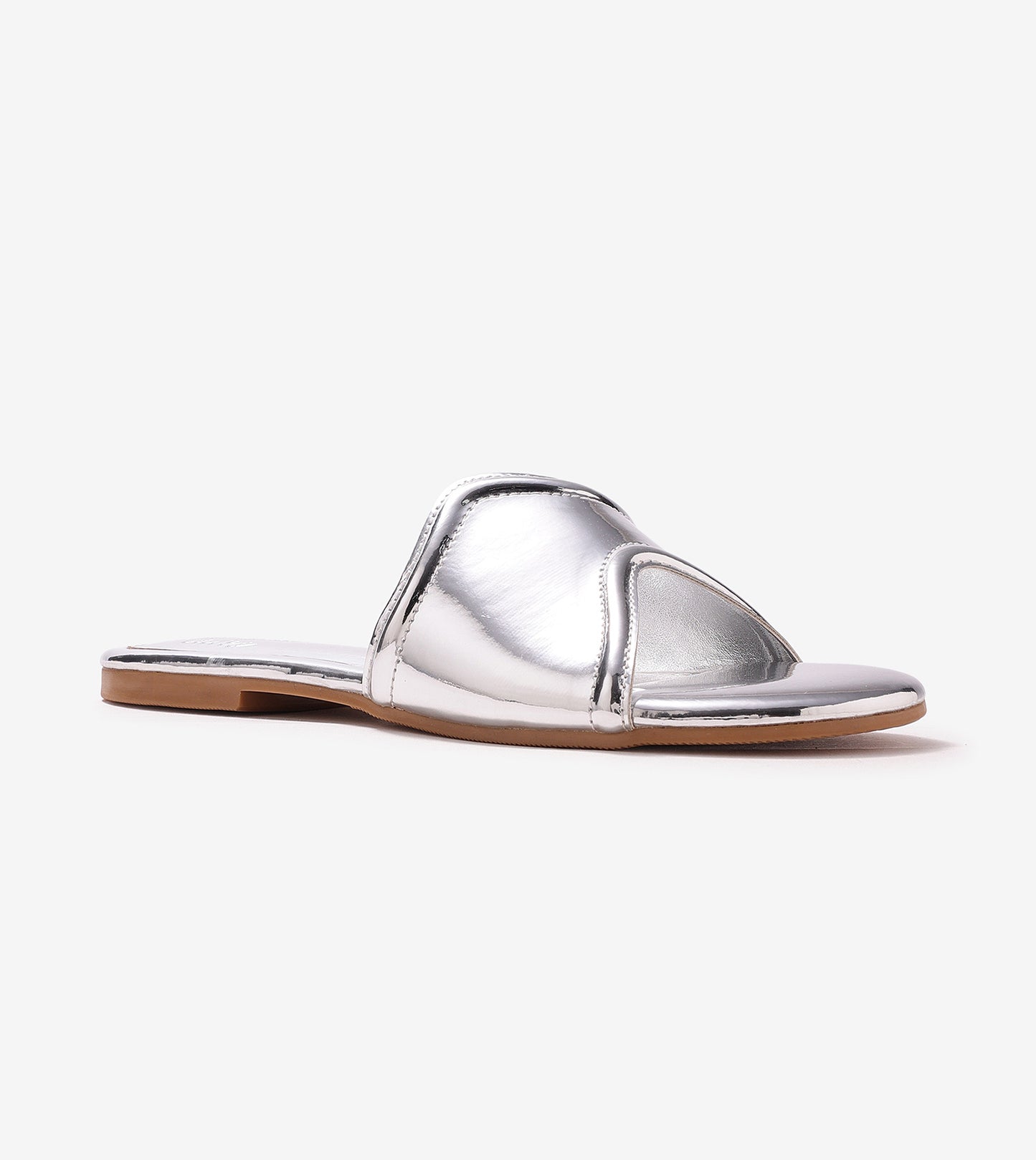 Metallic Wavy Flat Sandals - Silver