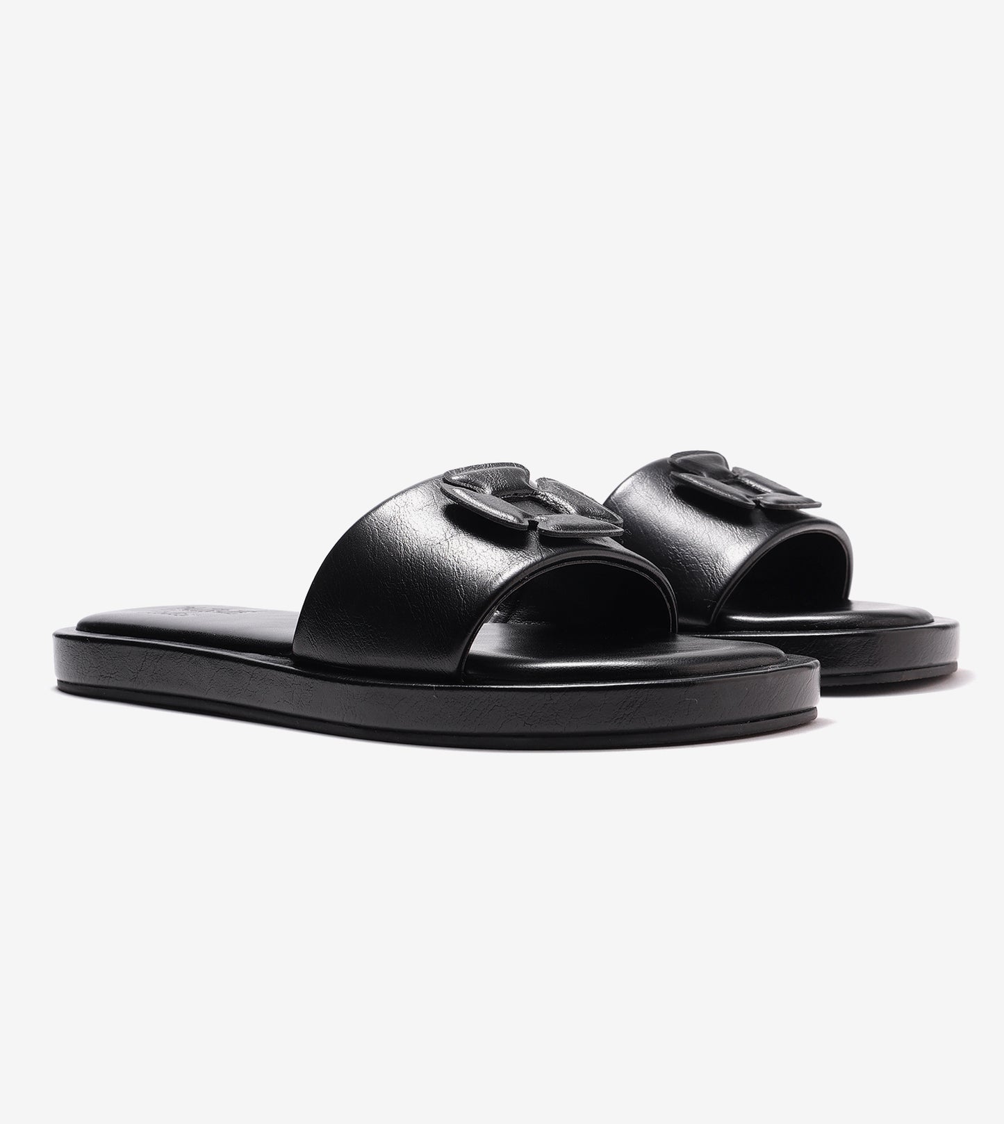 Flower Cutout Slide Sandals - Black