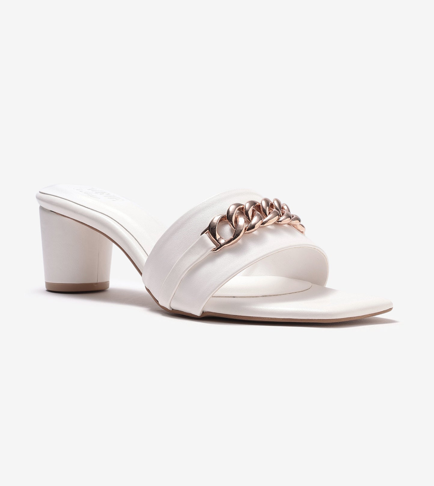 Chain Link Heeled Mules - White