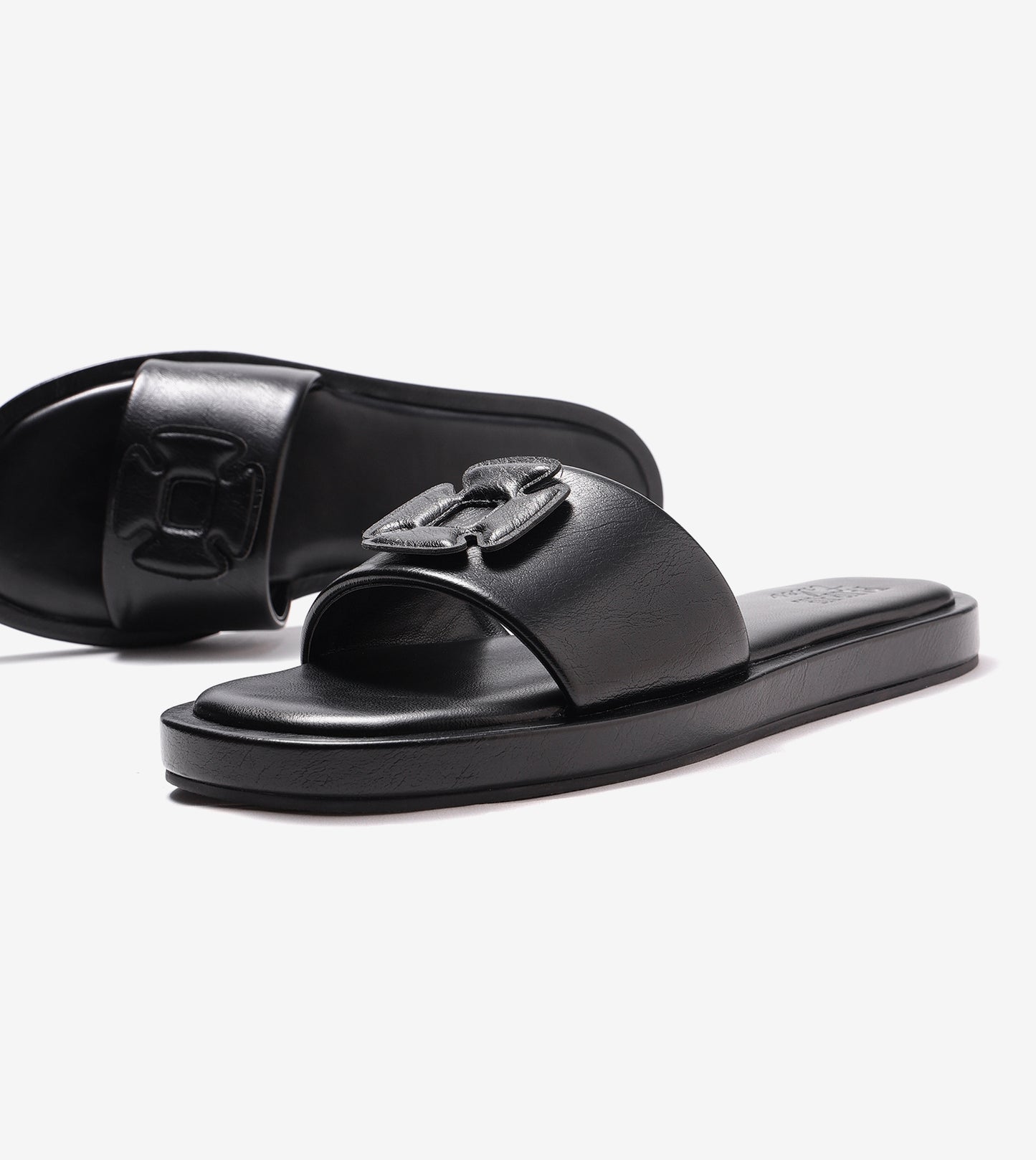 Flower Cutout Slide Sandals - Black