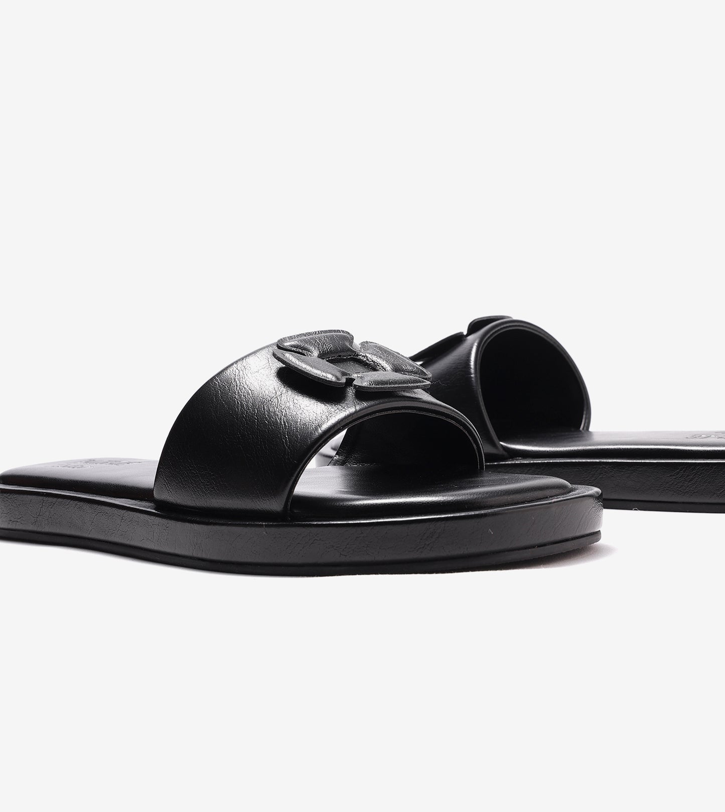 Flower Cutout Slide Sandals - Black