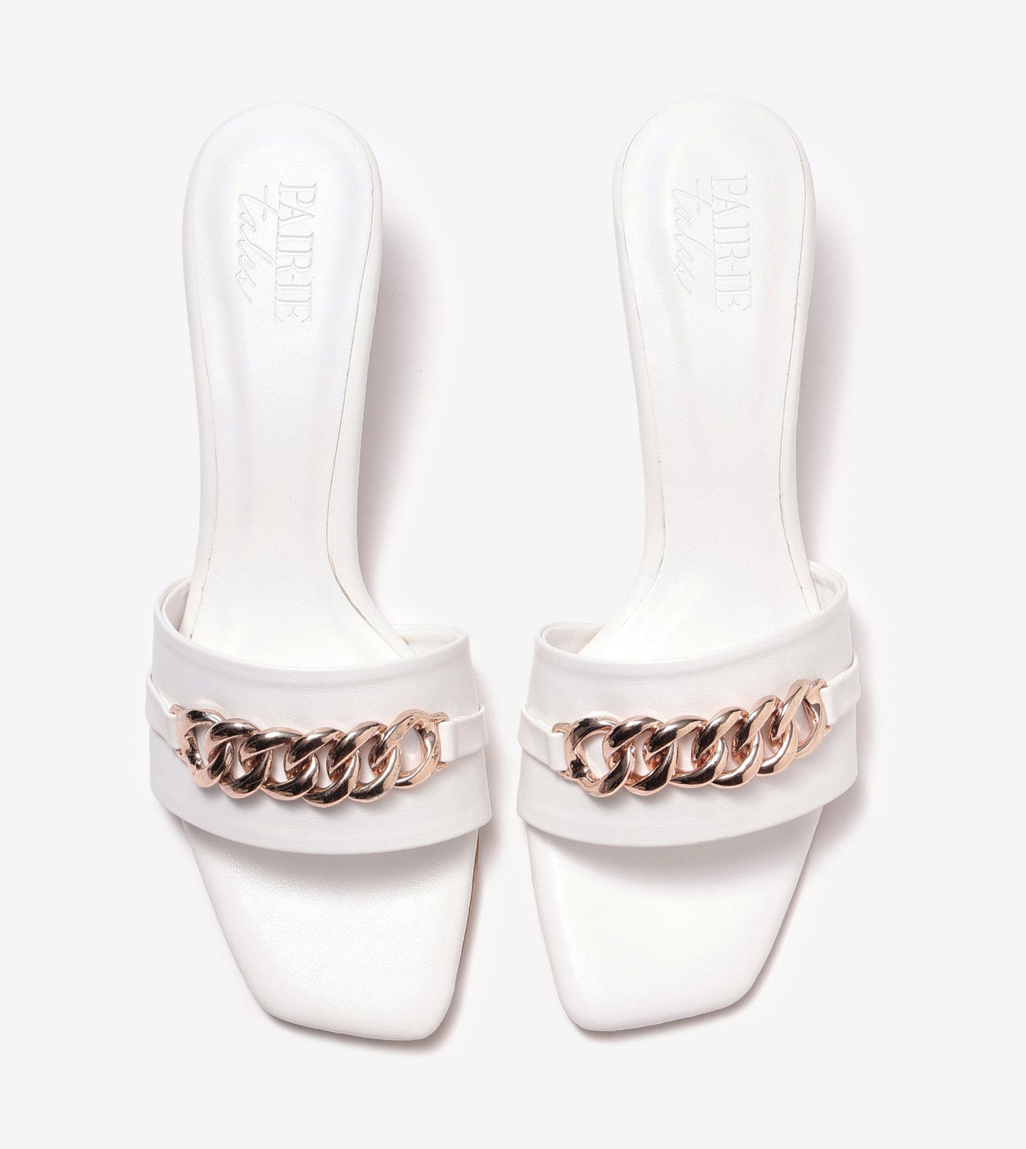 Chain Link Heeled Mules - White