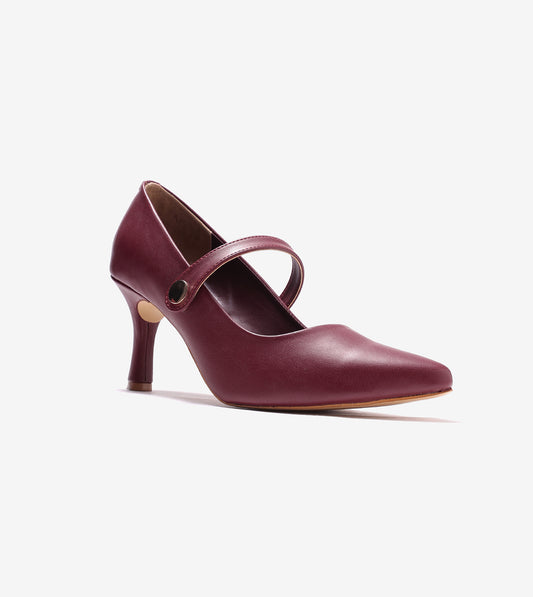 Pointed Toe Mary Jane Pumps - Cherry