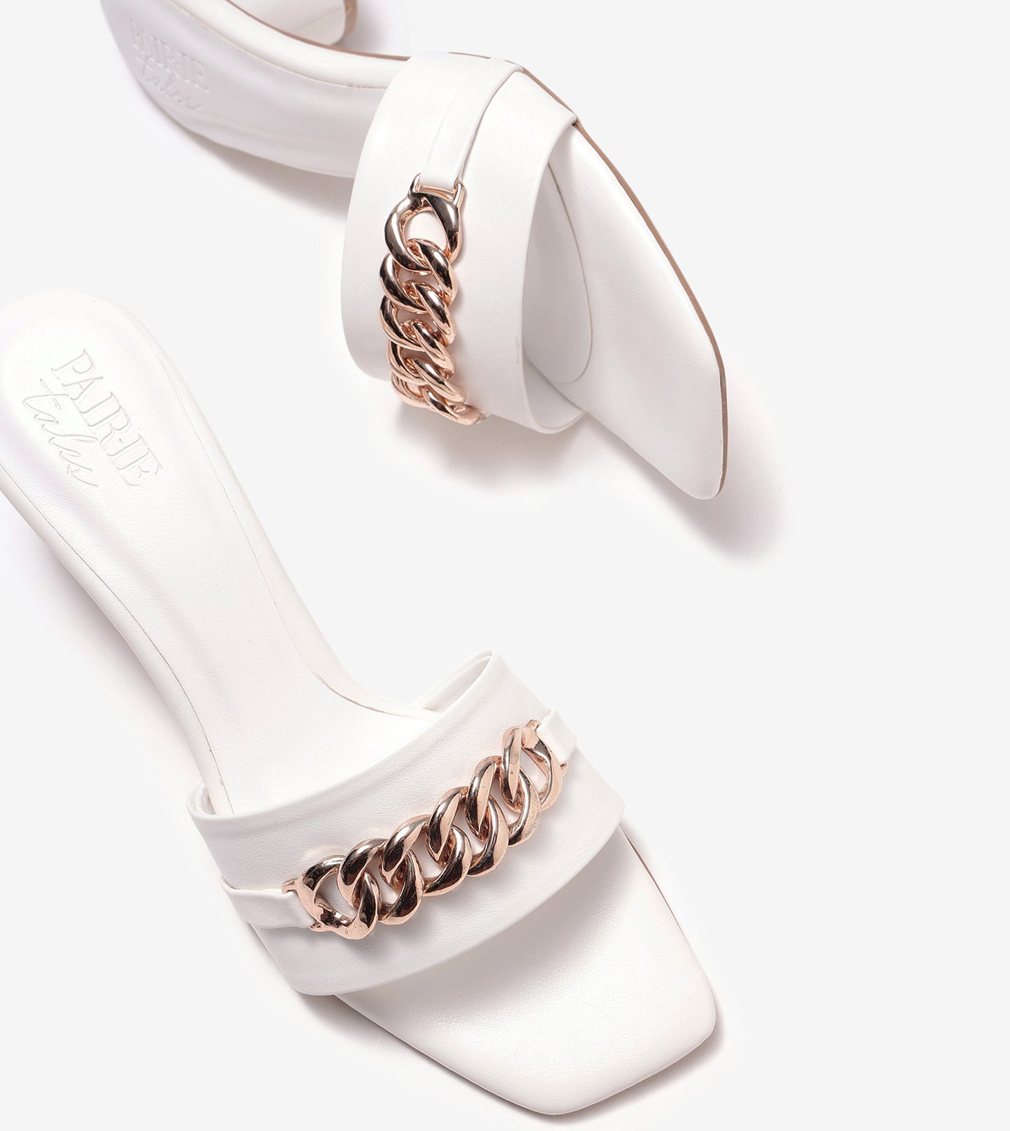 Chain Link Heeled Mules - White