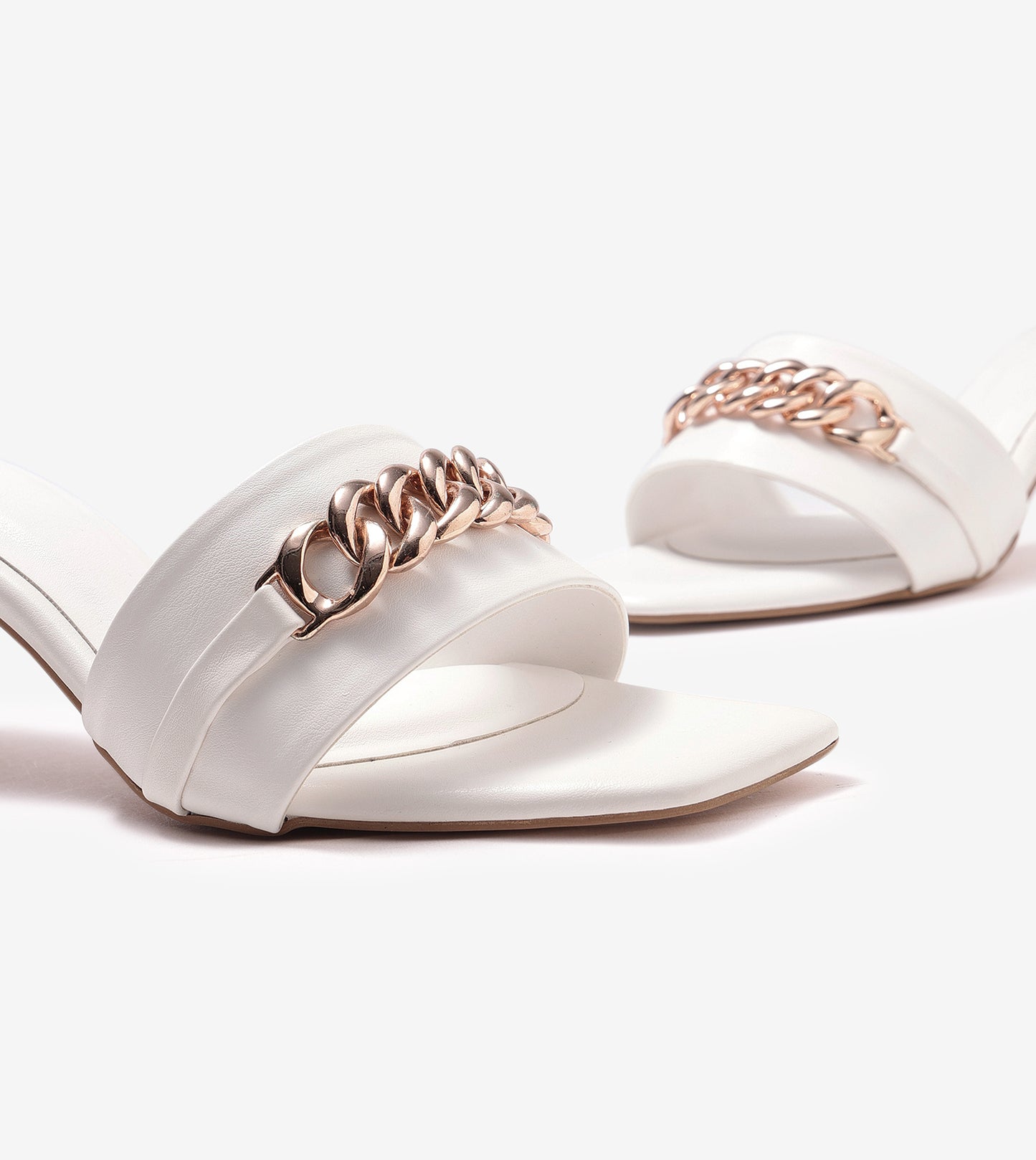 Chain Link Heeled Mules - White