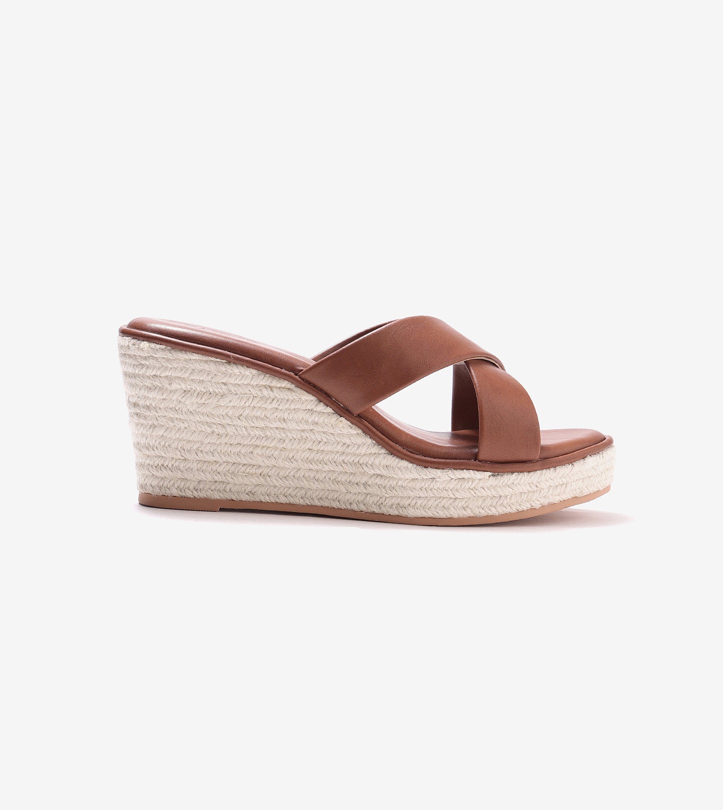 Cross Strap Espadrille Wedges - Brown