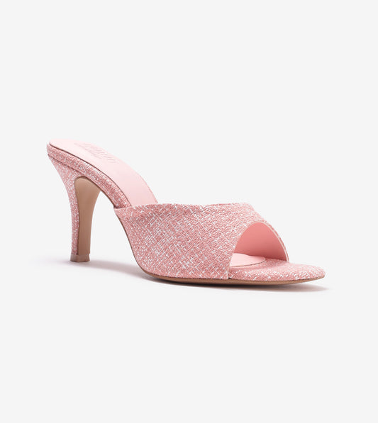 Almond Toe Stiletto Tweed Mules - Pink