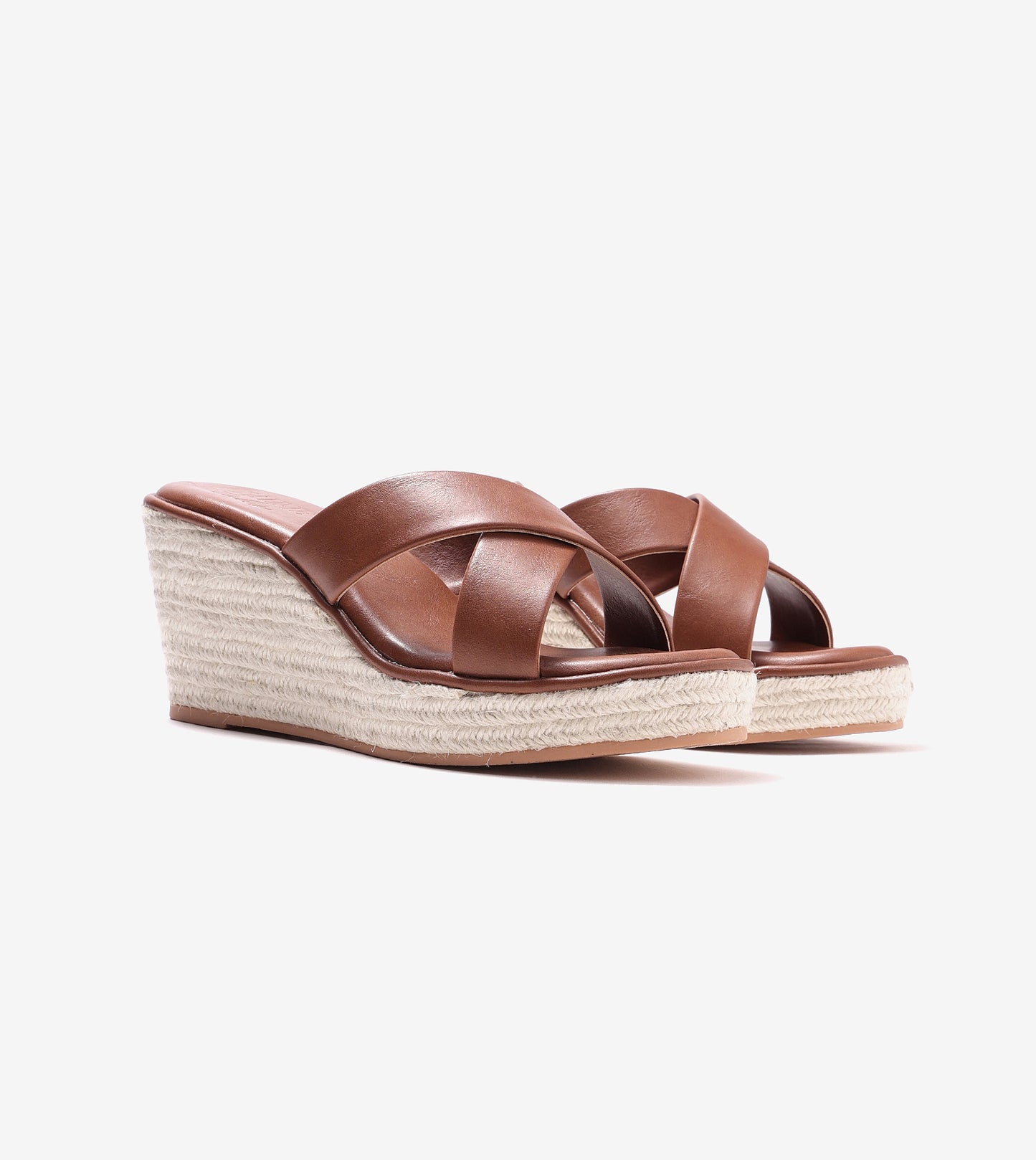 Cross Strap Espadrille Wedges - Brown