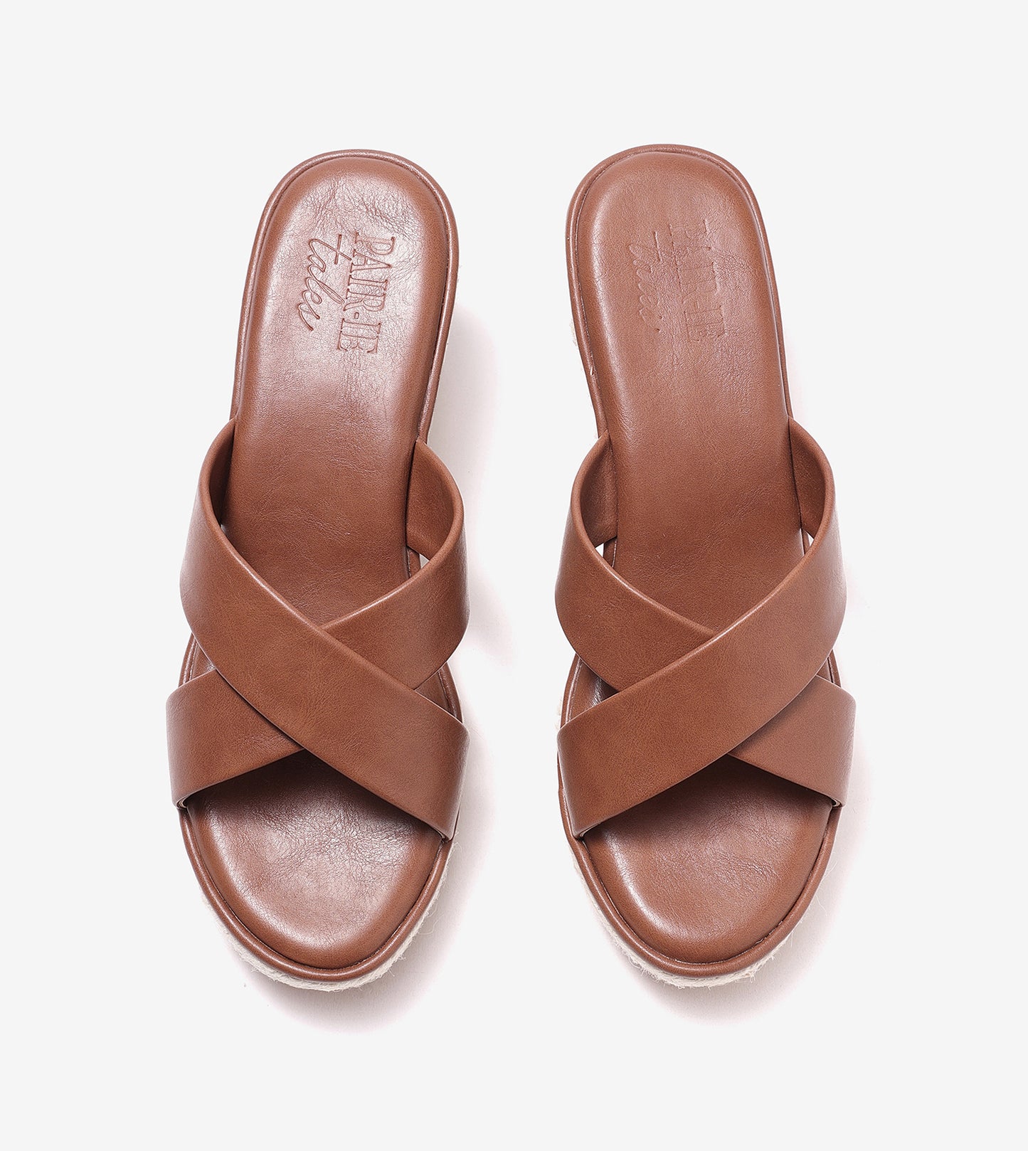 Cross Strap Espadrille Wedges - Brown