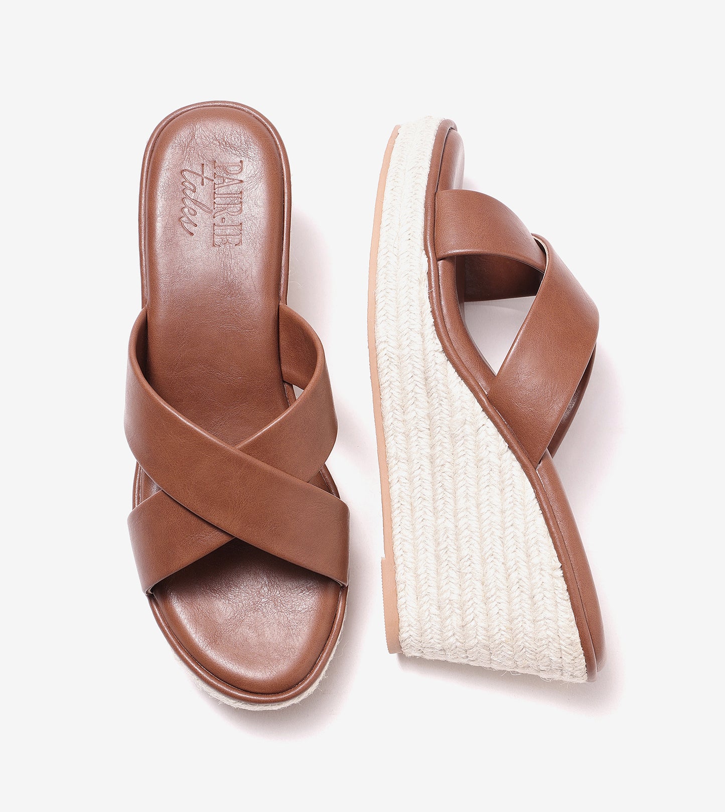 Cross Strap Espadrille Wedges - Brown