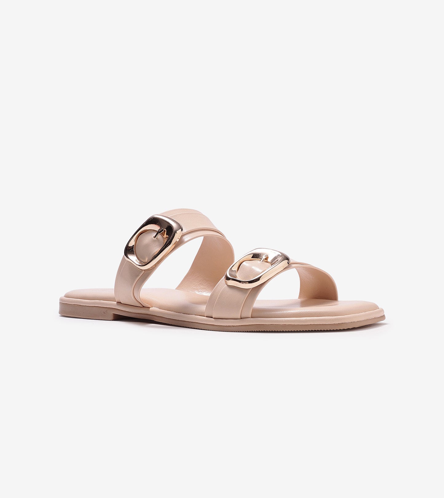 Double Strap Buckled Flat Sandals - Peach